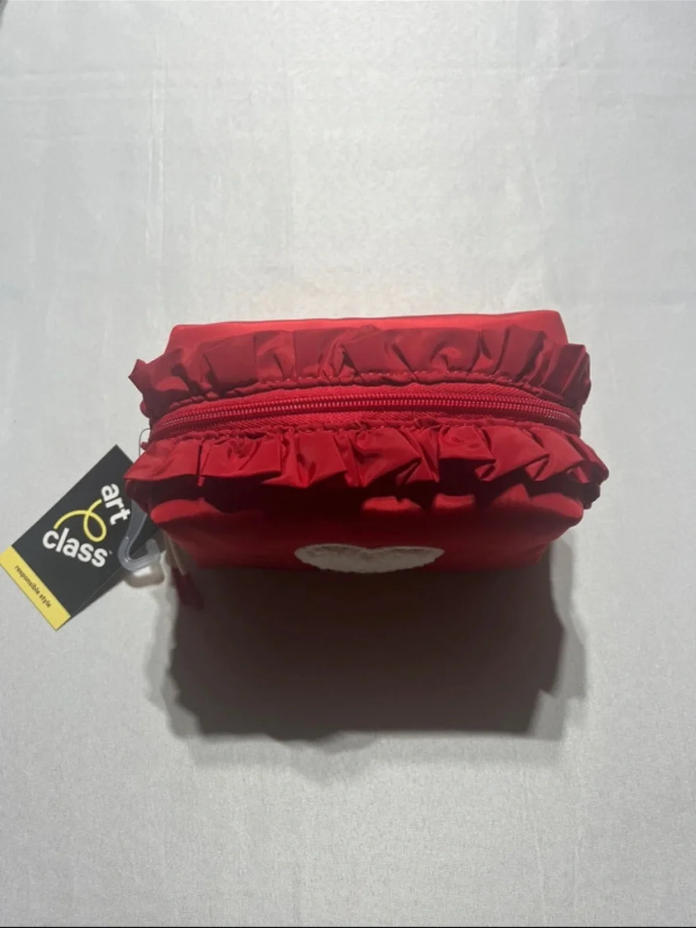art class Red Cosmetic Bag with White Heart Appliqué